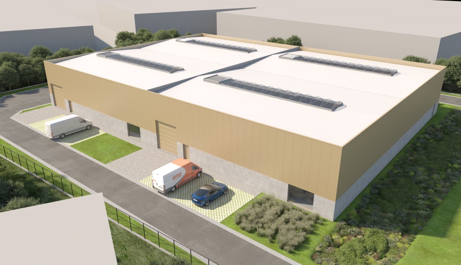 Render van het gebouw met Unit 3